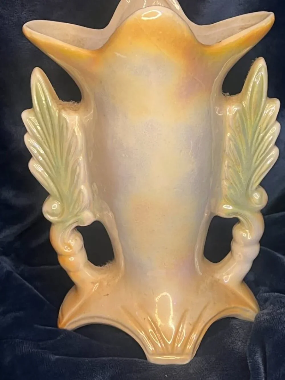 Vintage Porcelain Pearlescent Lustreware Footed Vase with Floral Decal